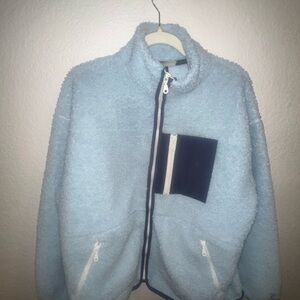 Cozy Light Blue Sherpa Jacket with white Pocket